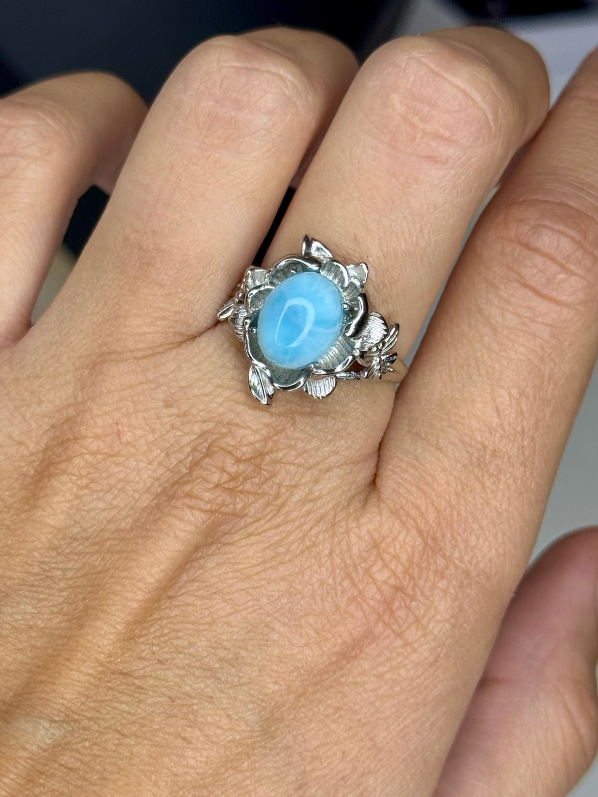 Anello Regolabile con Larimar - Rame