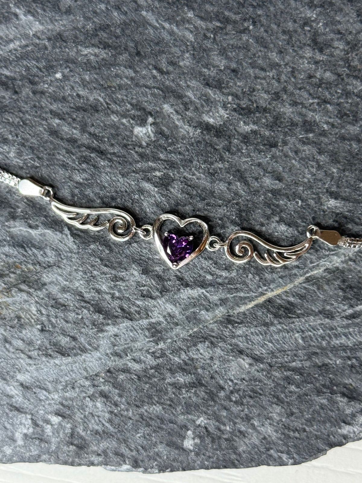 Bracciale Ali d'Angelo e cuore di Ametista - Argento 925