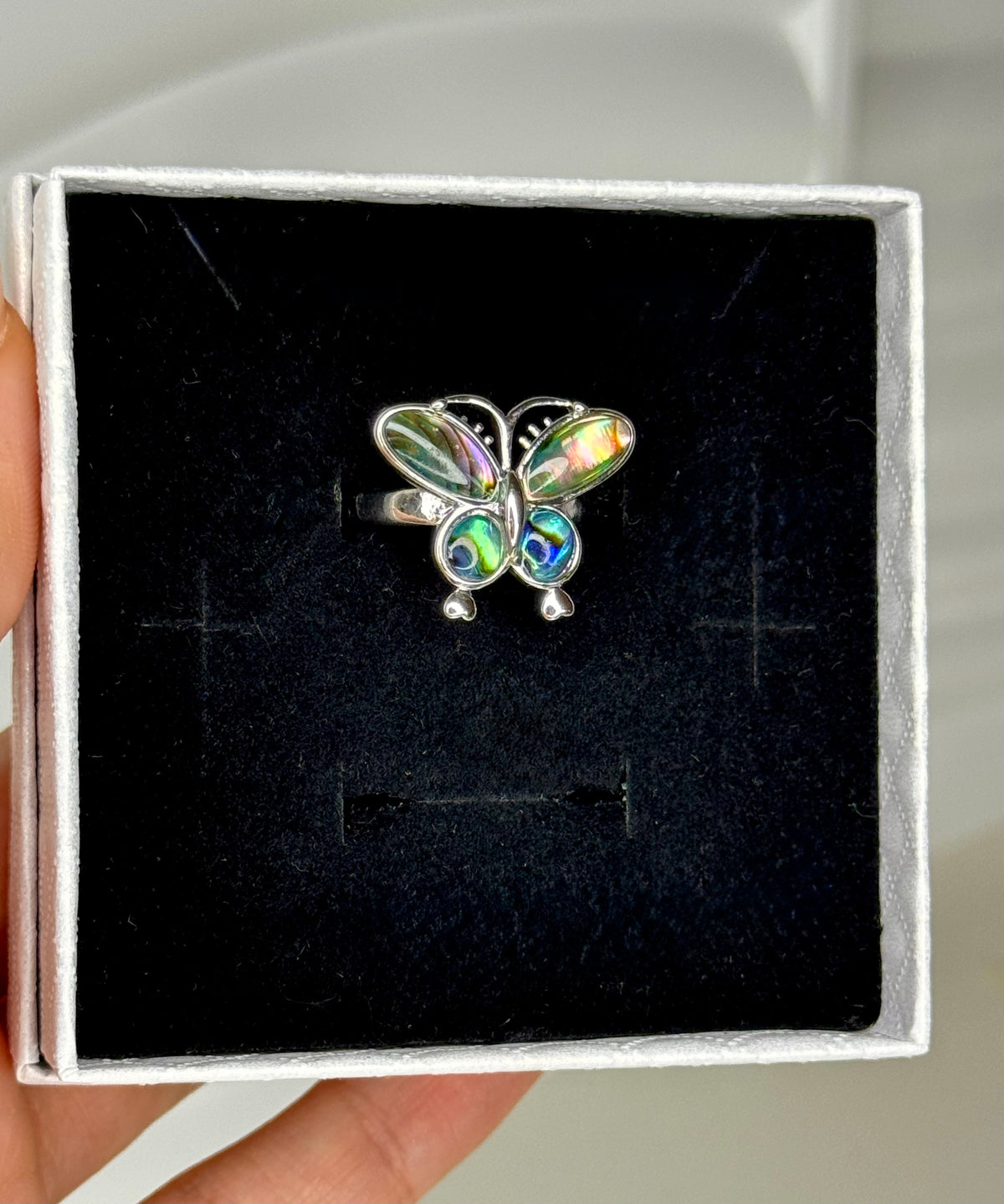 Anello Regolabile Farfalla in Abalone - Rame