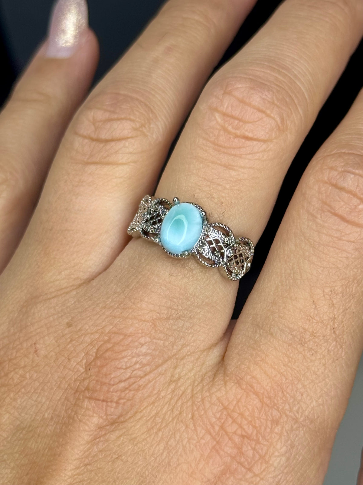 Anello Regolabile con Larimar - Rame