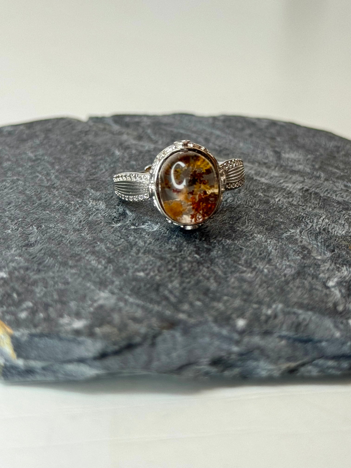 Anello Regolabile con Quarzo Giardino Naturale - Rame