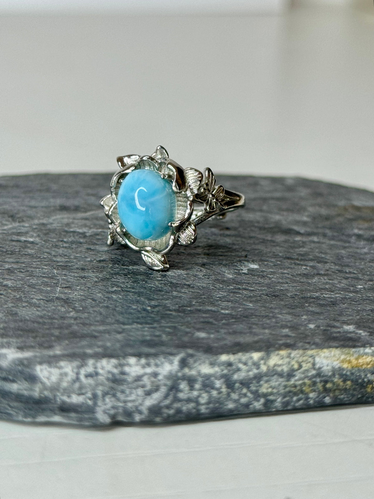 Anello Regolabile con Larimar - Rame