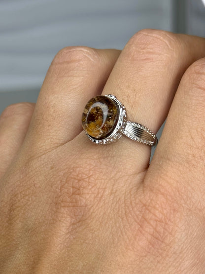 Anello Regolabile con Quarzo Giardino Naturale - Rame