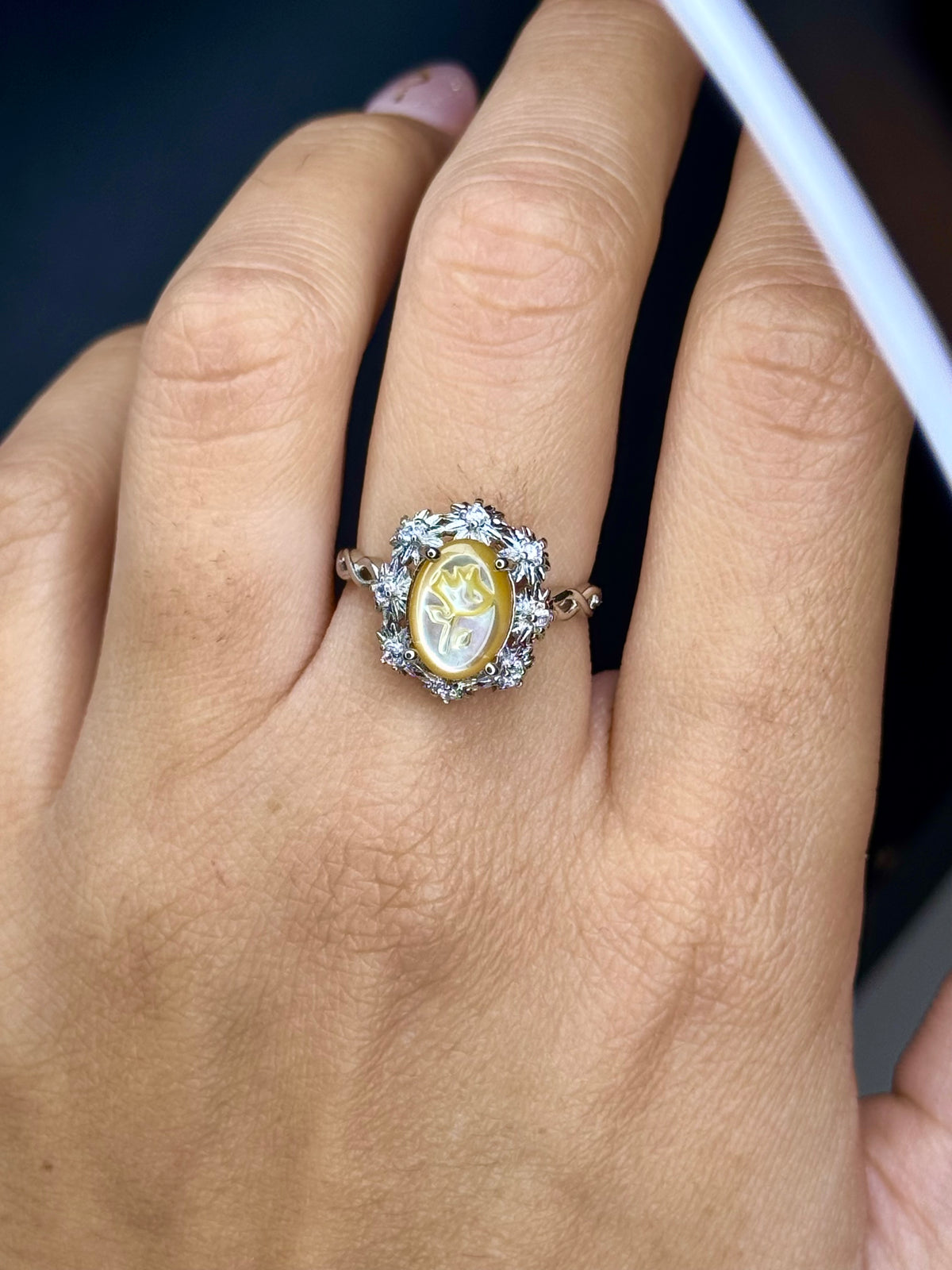 Anello Regolabile con Conchiglia e zirconi - Rame
