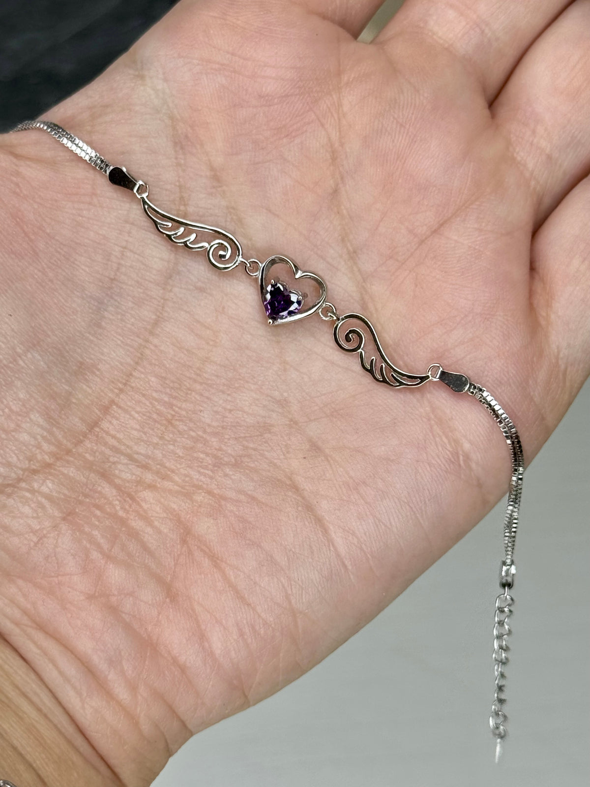 Bracciale Ali d'Angelo e cuore di Ametista - Argento 925