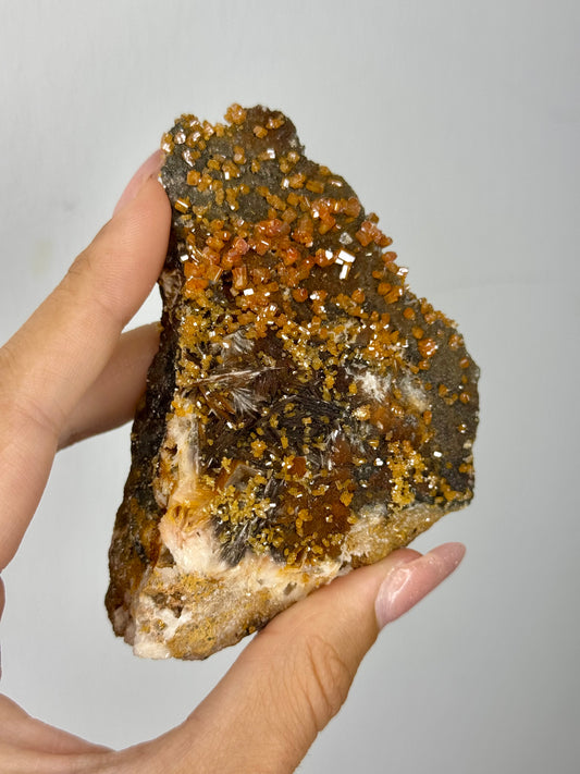 Vanadinite su barite nera - Marocco