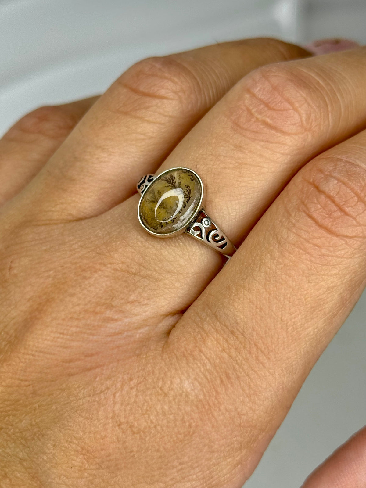Anello Regolabile con Agata Dendritica - Rame
