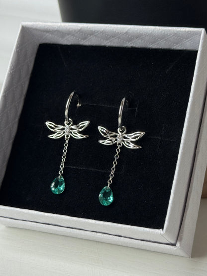 Orecchini mezzo cerchio pendenti “Libellula della Rinascita” – Argento 925