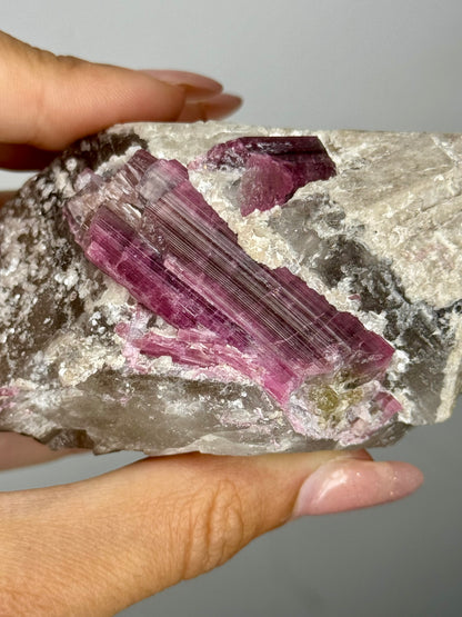 Tormalina rosa e watermalon su quarzo