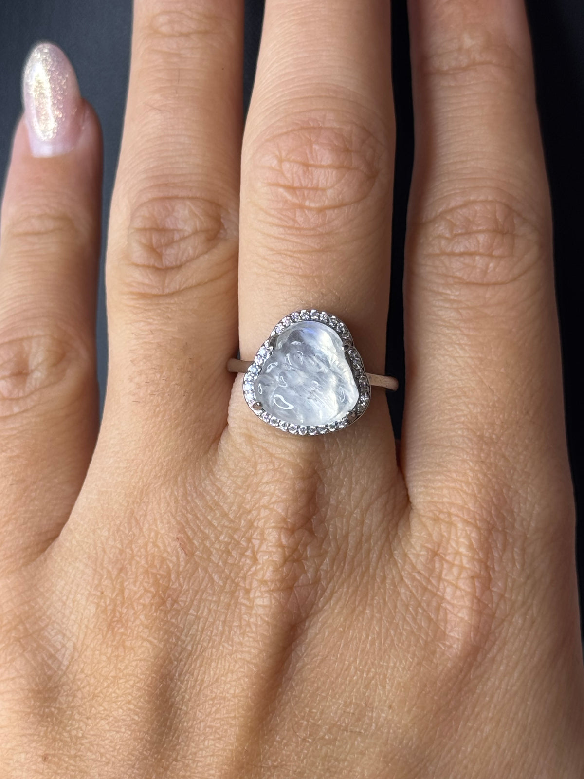 Anello Regolabile Buddha in Pietra di Luna - Rame