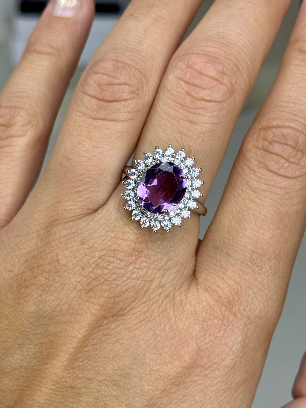 Anello Regolabile con Ametista Naturale - Rame