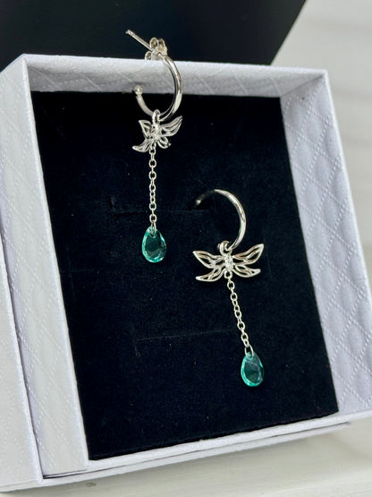 Orecchini mezzo cerchio pendenti “Libellula della Rinascita” – Argento 925