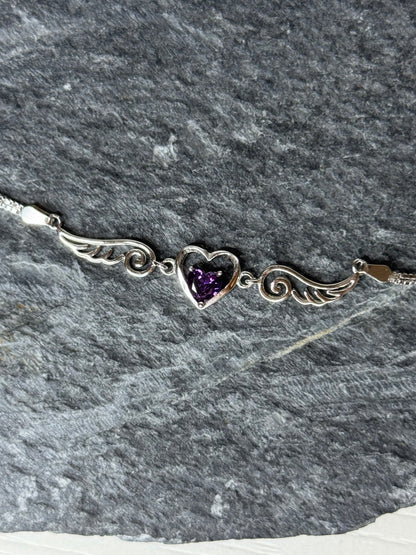 Bracciale Ali d'Angelo e cuore di Ametista - Argento 925