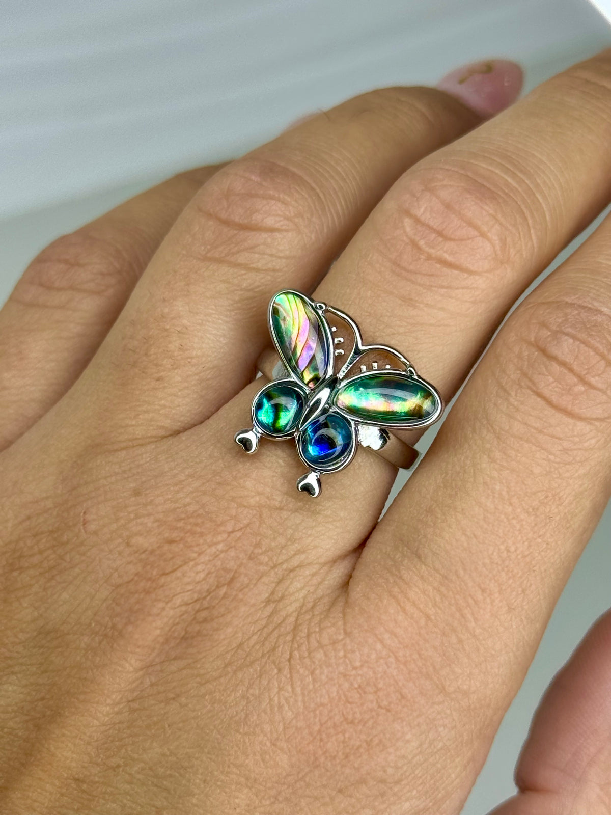 Anello Regolabile Farfalla in Abalone - Rame