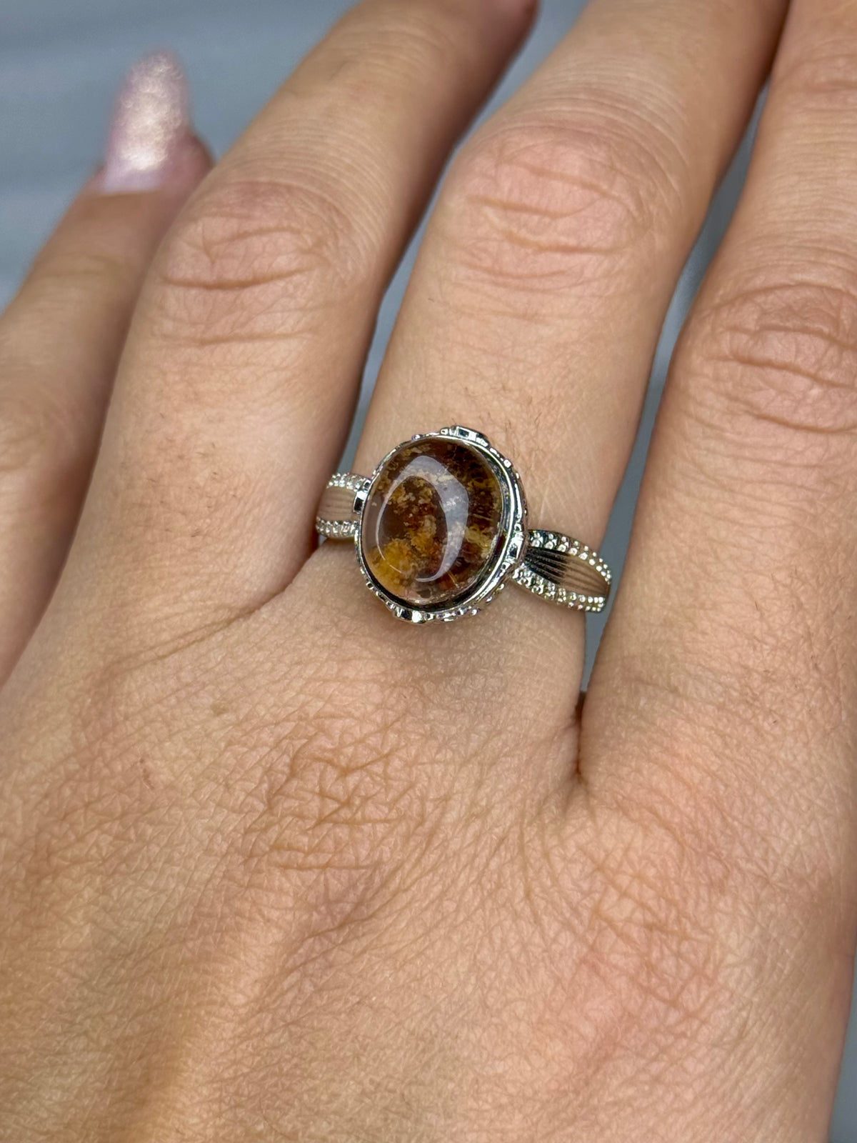 Anello Regolabile con Quarzo Giardino Naturale - Rame
