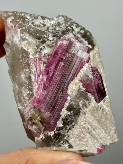Tormalina rosa e watermalon su quarzo