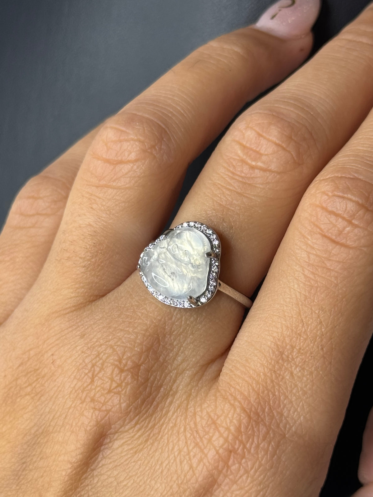 Anello Regolabile Buddha in Pietra di Luna - Rame