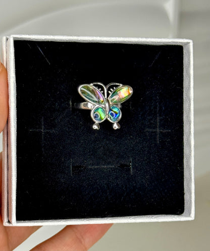 Anello Regolabile Farfalla in Abalone - Rame