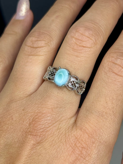 Anello Regolabile con Larimar - Rame